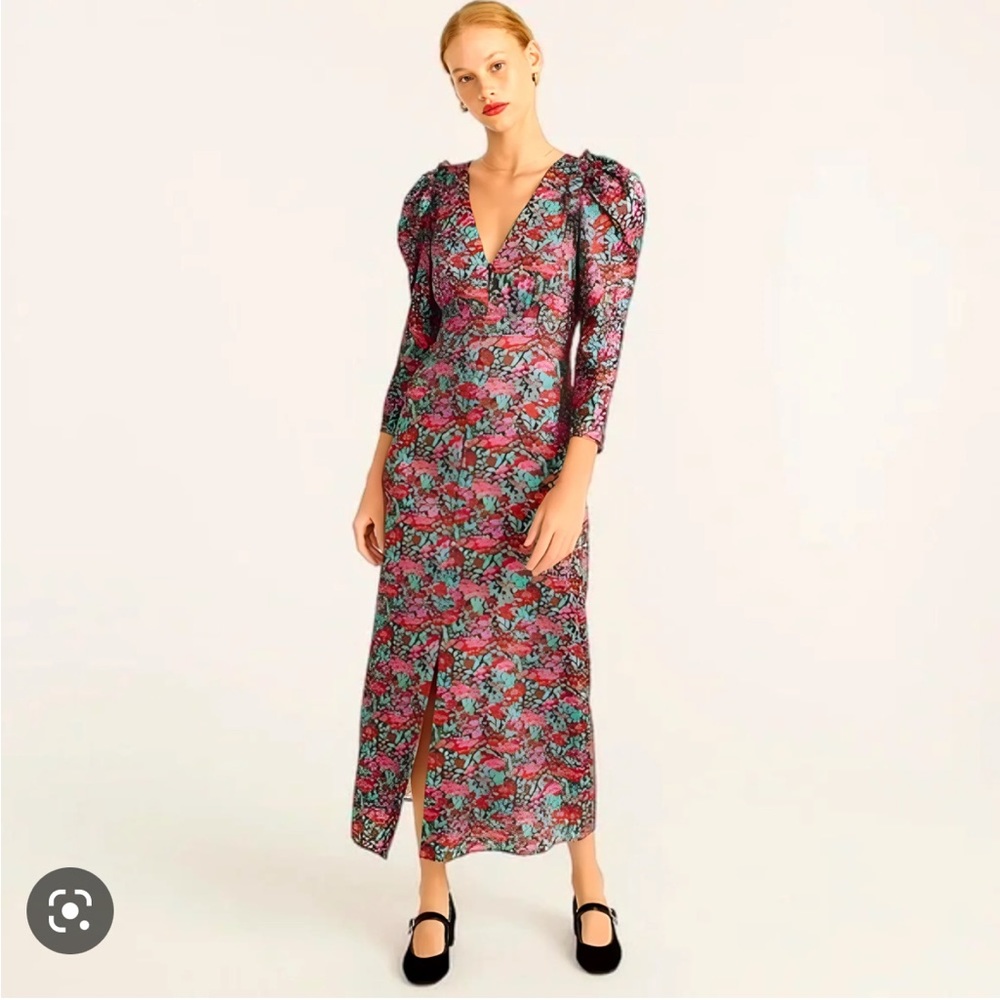 J.Crew Collection Drapey Puff-Sleeve Dress in Ratti Red Blooms - Picture 1 of 15